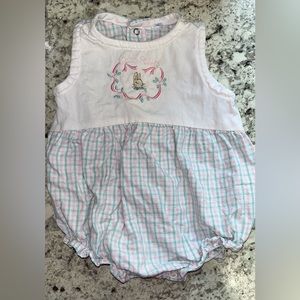 Vintage Baby Peter Rabbit Gingham Pastel One-Piece with Buttons 1996